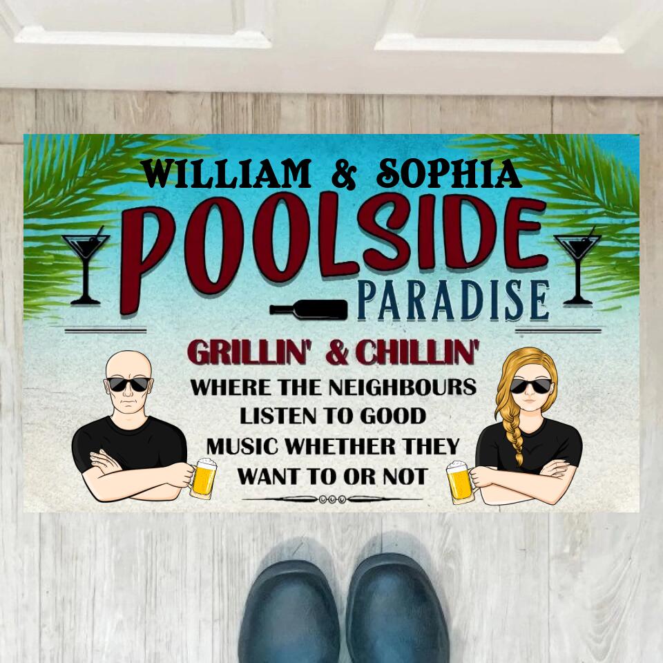 Poolside Paradise Listen To Good Music - Personalized Custom Doormat F18