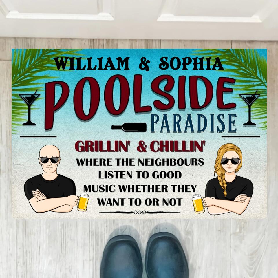 Poolside Paradise Listen To Good Music - Personalized Custom Doormat F18