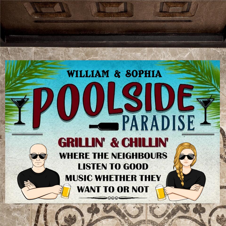 Poolside Paradise Listen To Good Music - Personalized Custom Doormat F18