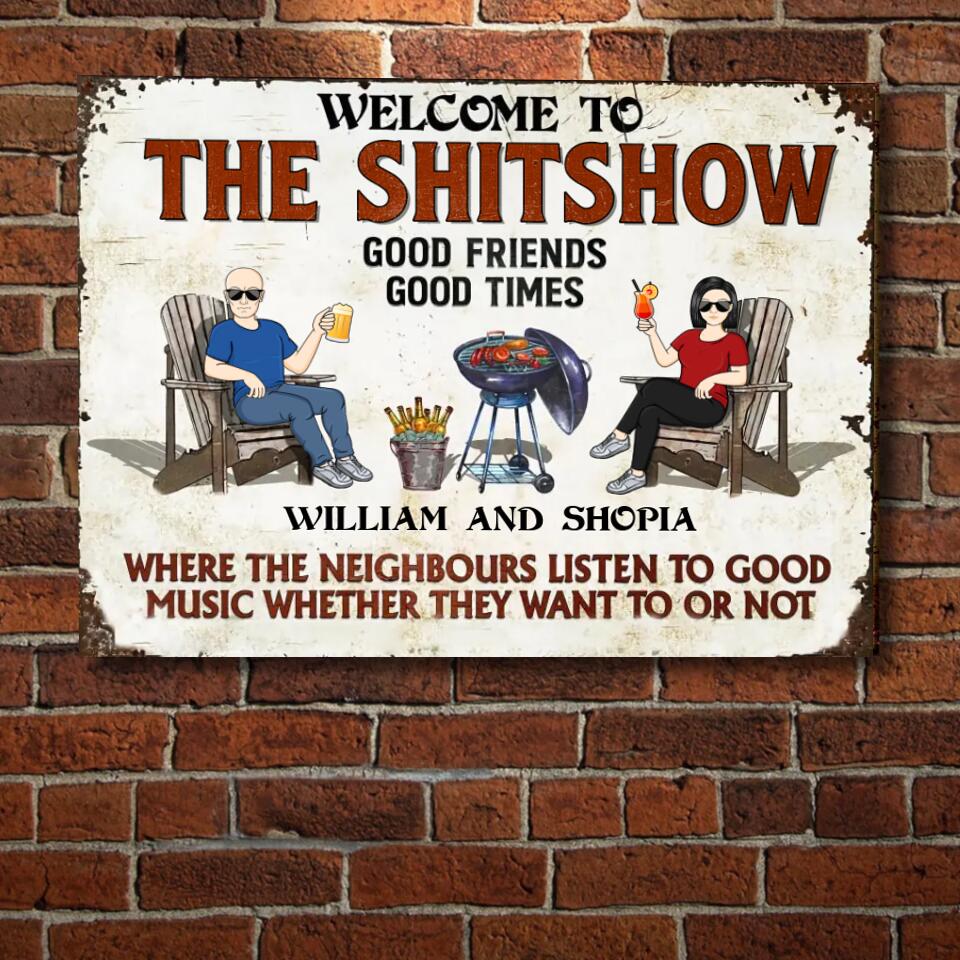 Patio Grilling Listen To The Good Music Couple - Backyard Sign - Personalized Custom Classic Metal Signs F5