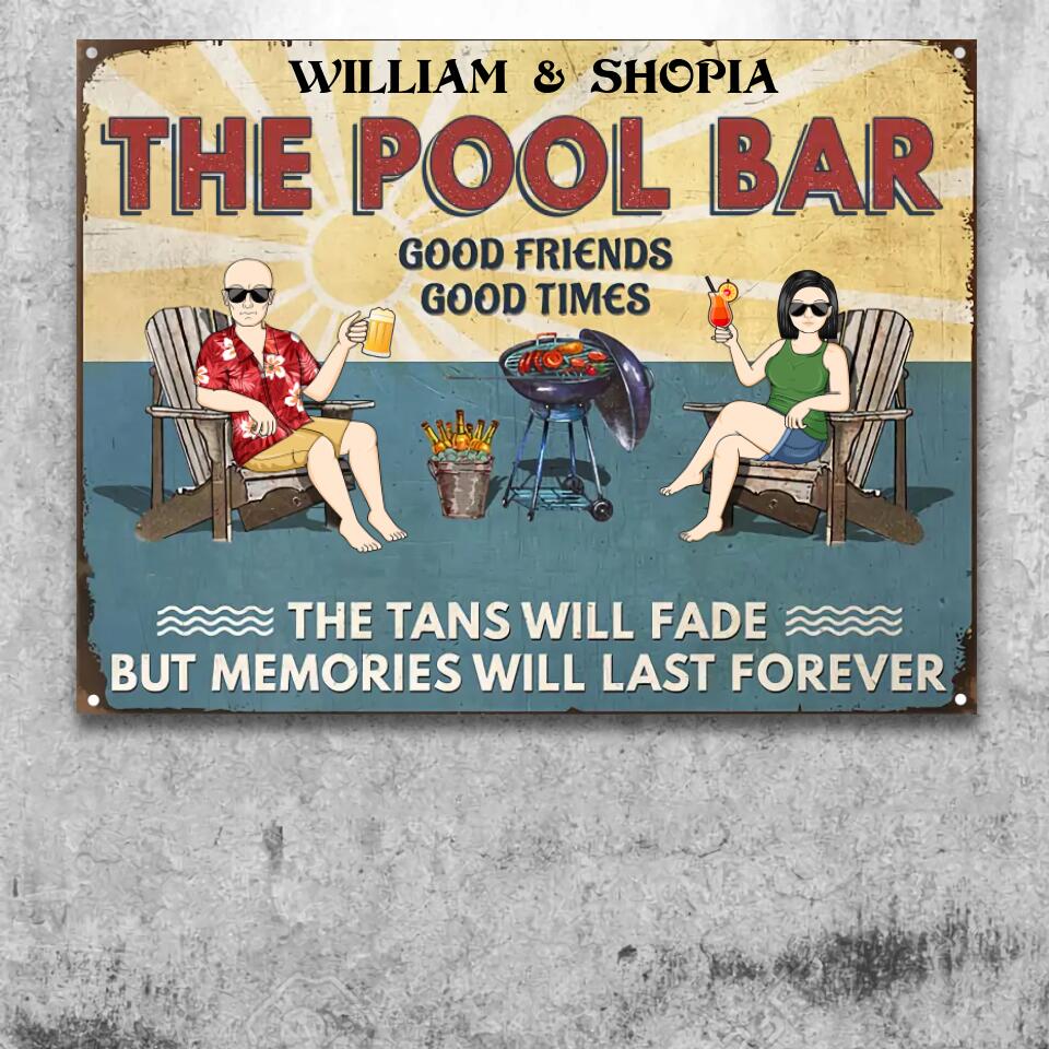 Poolside Grilling The Tans Will Fade Couple Husband Wife - Backyard Sign - Personalized Custom Classic Metal Signs F80