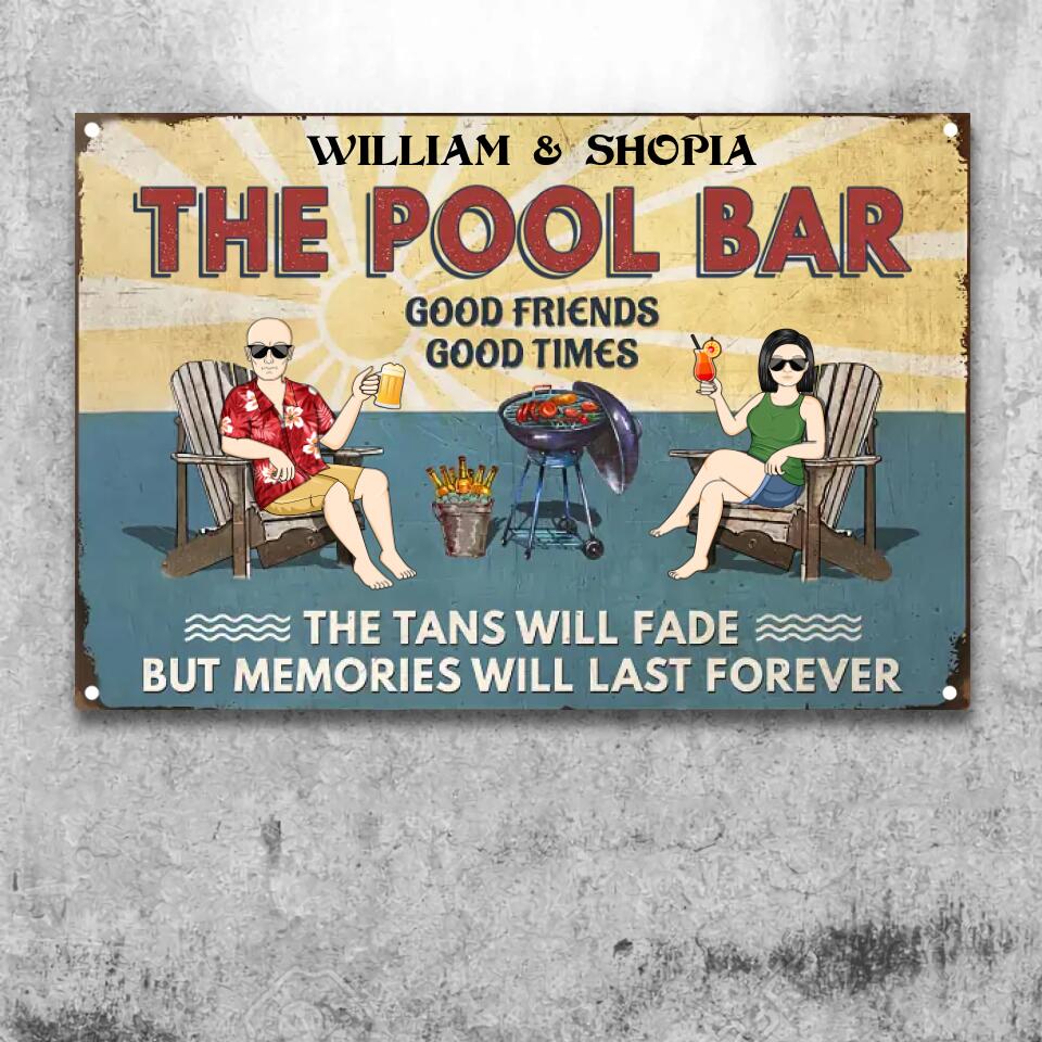 Poolside Grilling The Tans Will Fade Couple Husband Wife - Backyard Sign - Personalized Custom Classic Metal Signs F80