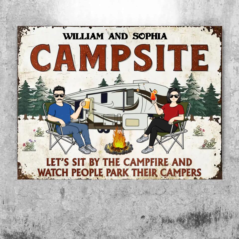 Let's Sit By The Campfire Husband Wife - Camping Gift For Couple - Personalized Custom Classic Metal Signs MSF47