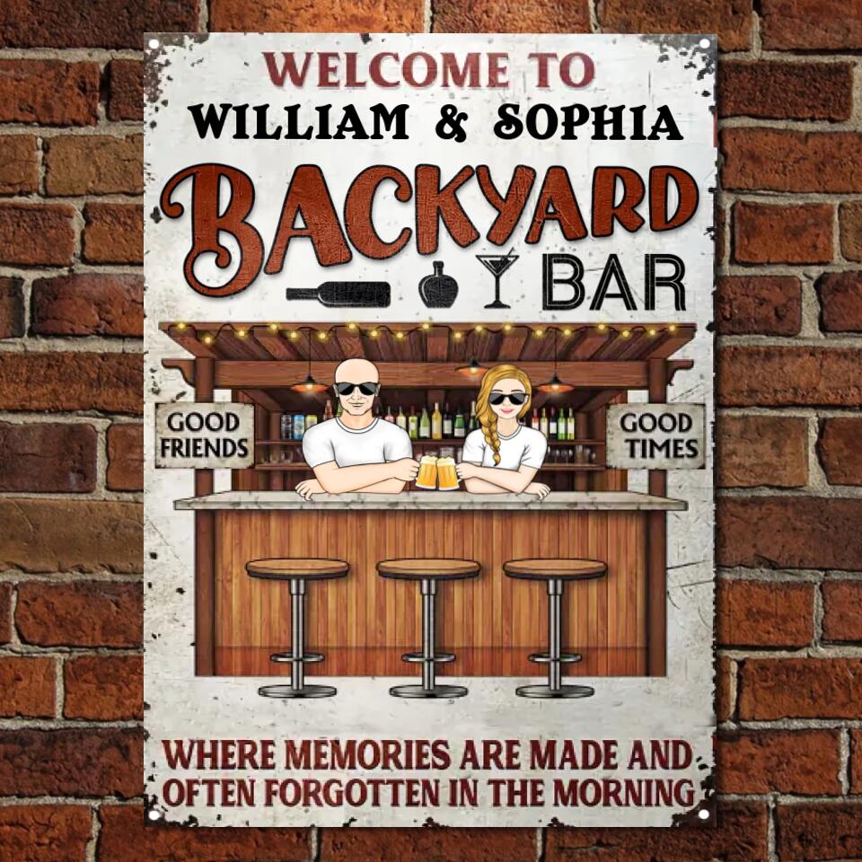 Backyard Bar Where Memories Are Made - Gift For Couples - Personalized Custom Classic Metal Signs F75