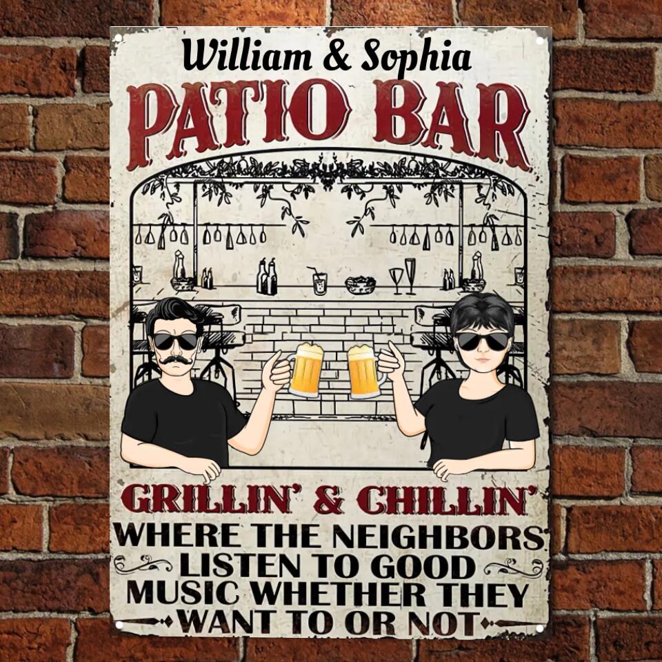 Patio Bar Listen To Good Music - Gift For Couples - Personalized Custom Classic Metal Signs F90