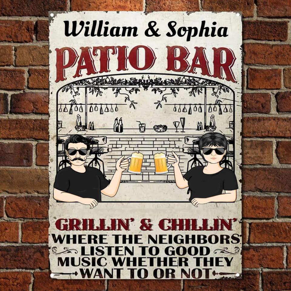 Patio Bar Listen To Good Music - Gift For Couples - Personalized Custom Classic Metal Signs F90