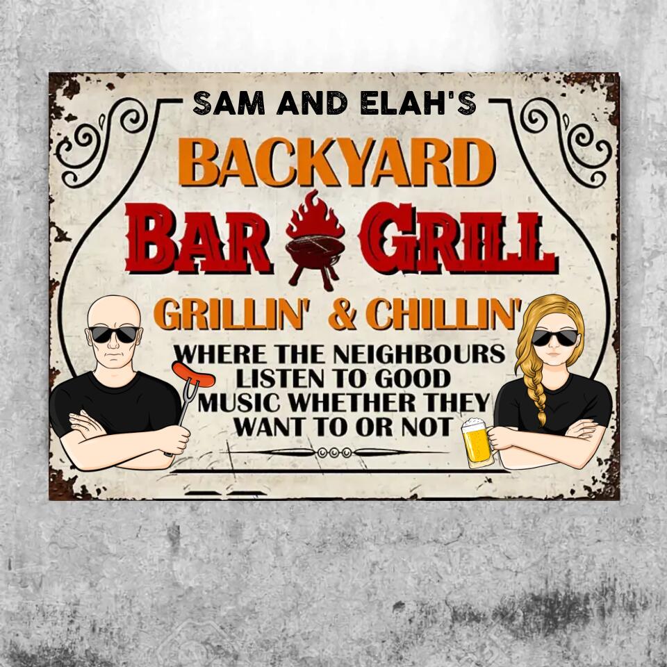 Backyard Bar & Grill Listen To Good Music - Personalized Custom Classic Metal Signs f17