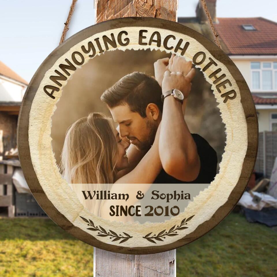 Custom Photo Two People Swiped Right - Anniversary Gift For Wedding Married Couples - Personalized Custom Wood Circle Sign WS-F8