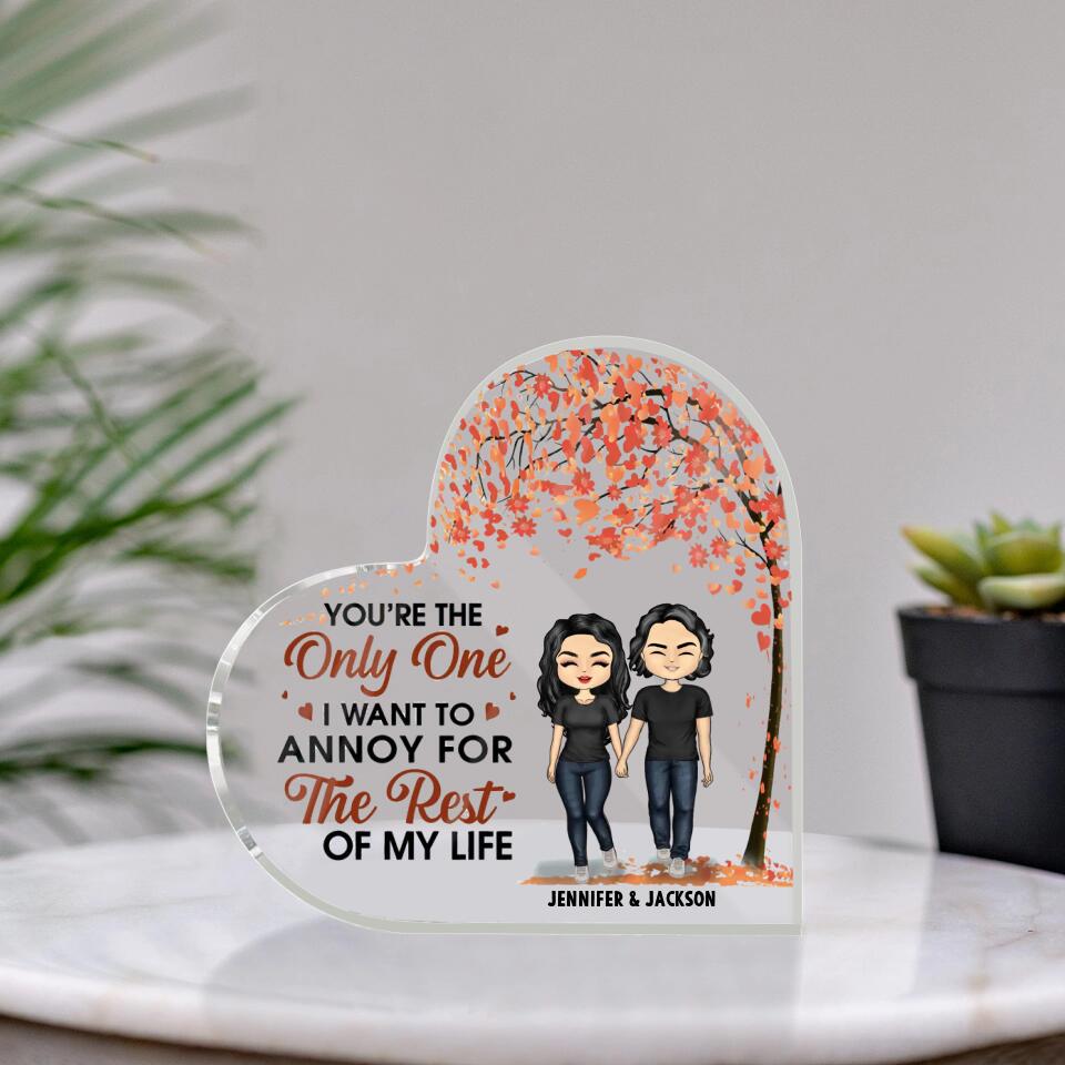 Family Chibi Couple Annoy For The Rest Of My Life - Gift For Couples - Personalized Custom Heart Shaped Acrylic Plaque PL-F10