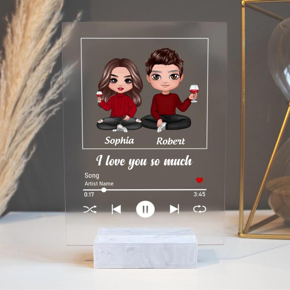 Doll Couple Sitting Favorite Love Song Personalized Rectangle Acrylic Plaque LED Lamp Night Light PL-F16