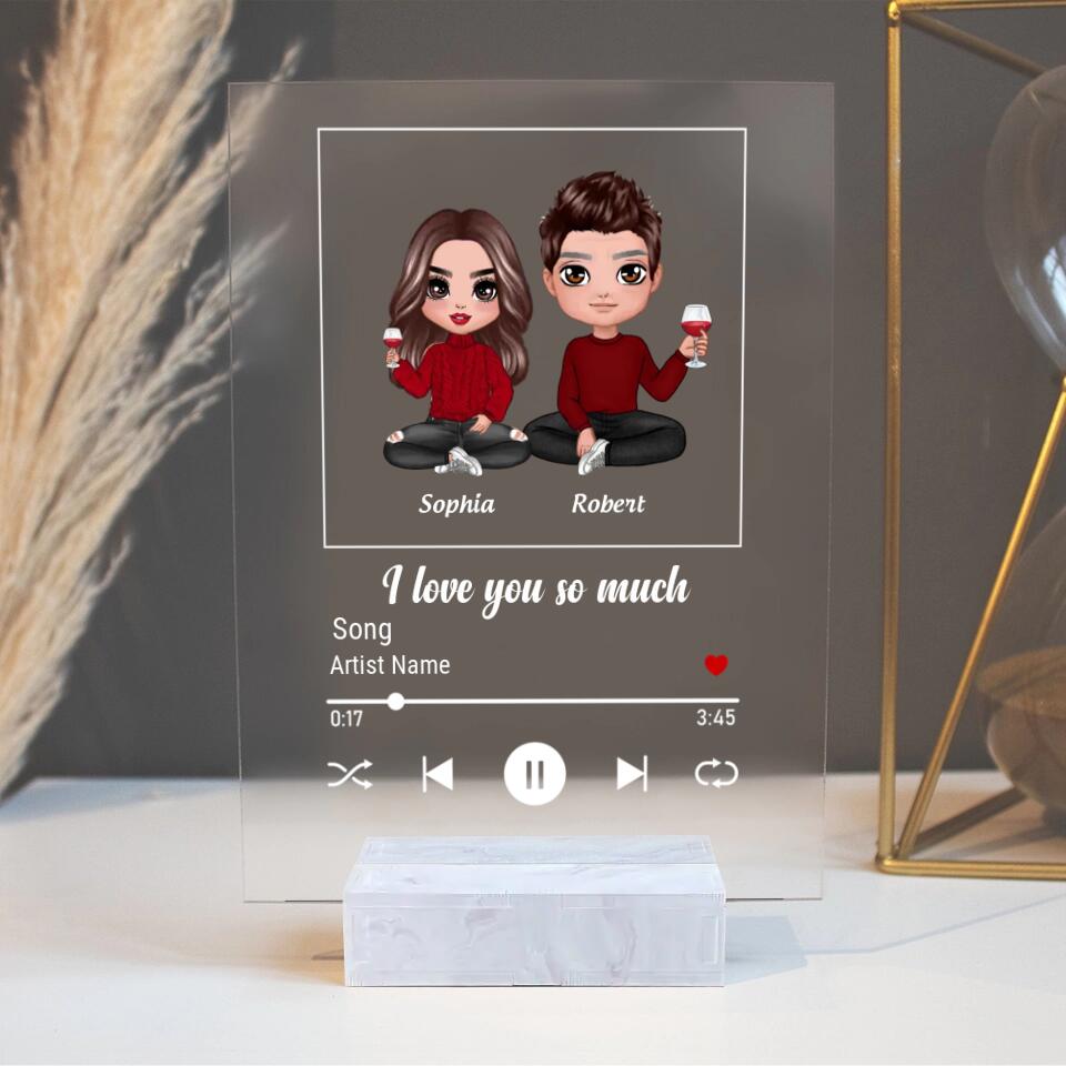 Doll Couple Sitting Favorite Love Song Personalized Rectangle Acrylic Plaque LED Lamp Night Light PL-F16