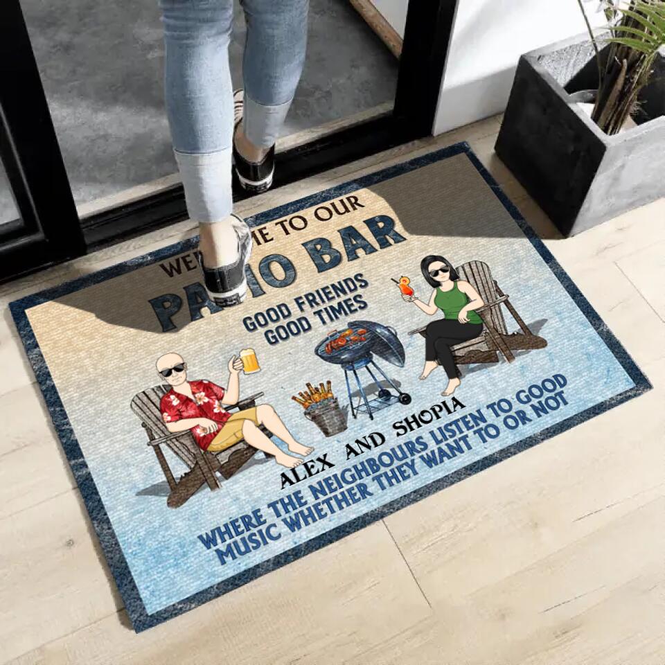 Poolside Grilling Listen To The Good Music Couple Husband Wife - Personalized Doormat - d-f11