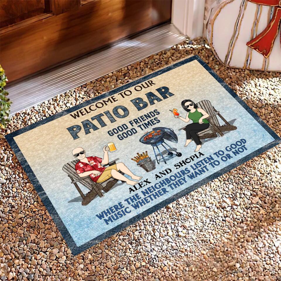 Poolside Grilling Listen To The Good Music Couple Husband Wife - Personalized Doormat - d-f11