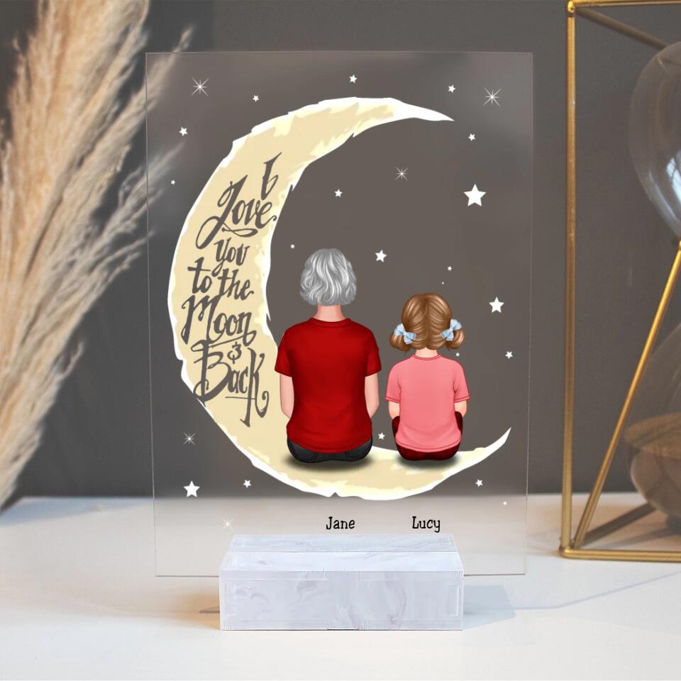 Grandma & Grandkid On Moon Back View Personalised Acrylic Plaque - Gift For Grandmother PL-F21