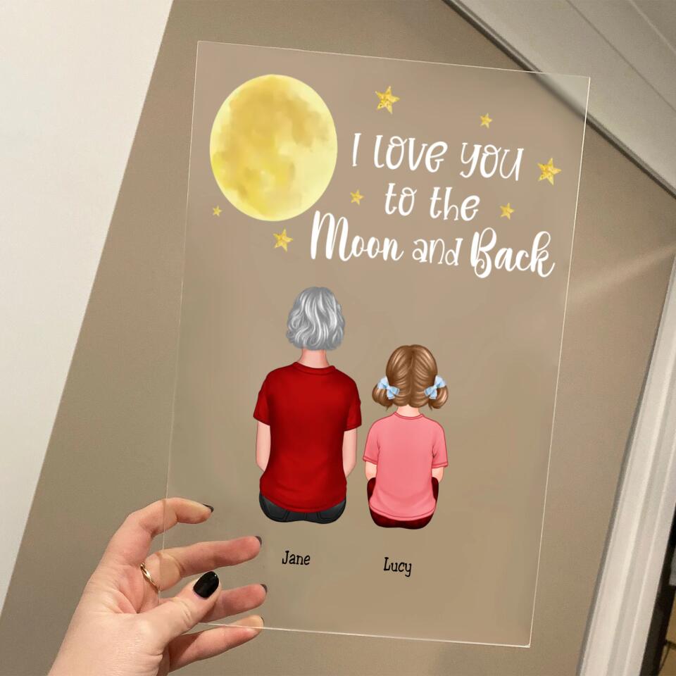 Grandma Grandkids Love To The Moon Personalised Acylic Plaque - LED Night Light PL-F23