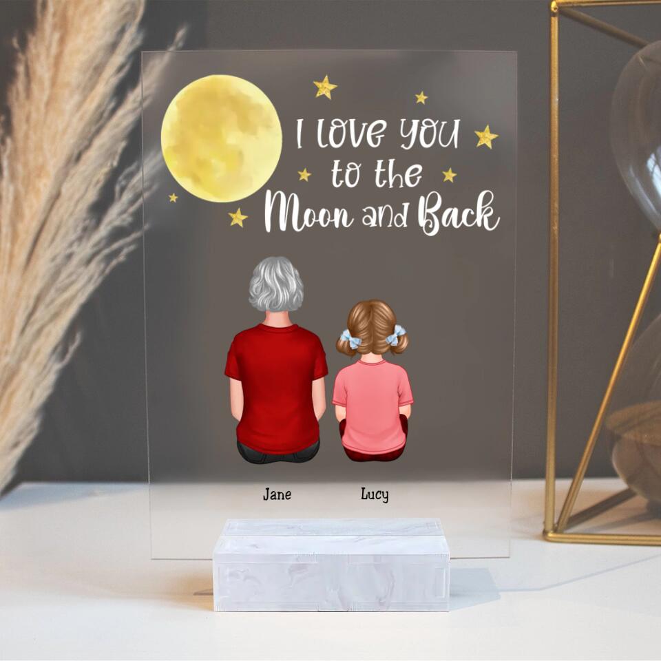 Grandma Grandkids Love To The Moon Personalised Acylic Plaque - LED Night Light PL-F23