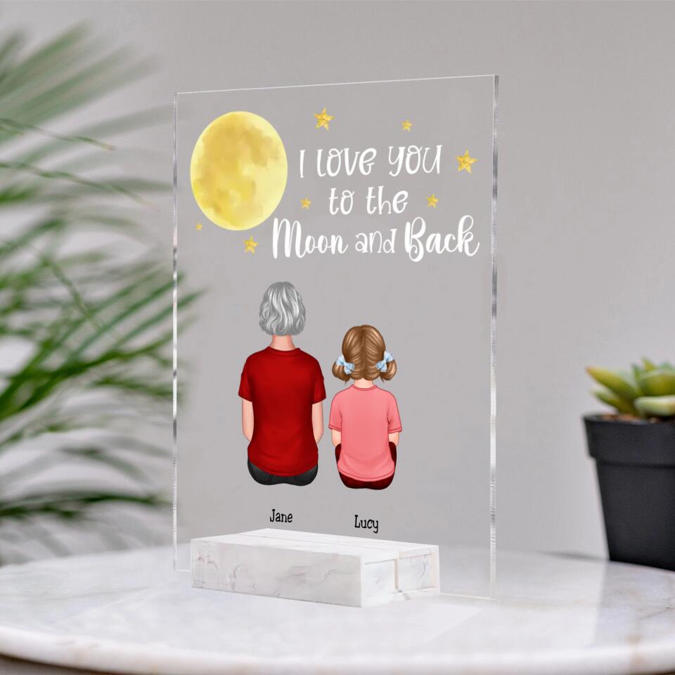 Grandma Grandkids Love To The Moon Personalised Acylic Plaque - LED Night Light PL-F23