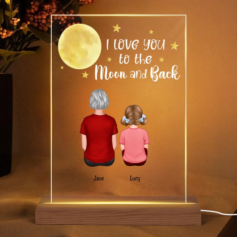 Grandma Grandkids Love To The Moon Personalised Acylic Plaque - LED Night Light PL-F23