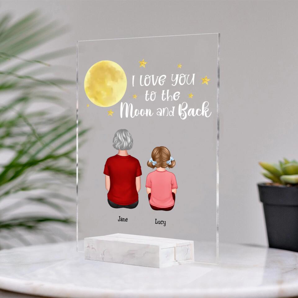 Grandma Grandkids Love To The Moon Personalised Acylic Plaque - LED Night Light PL-F23