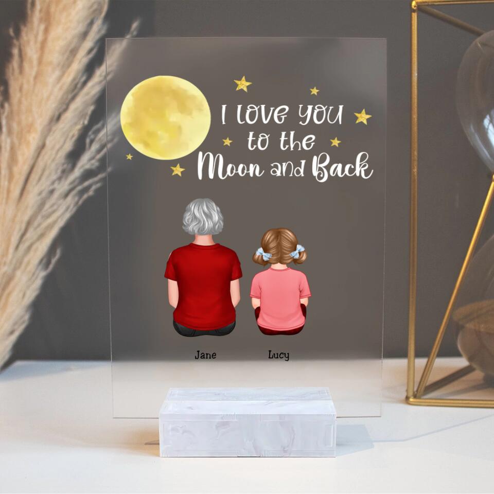 Grandma Grandkids Love To The Moon Personalised Acylic Plaque - LED Night Light PL-F23