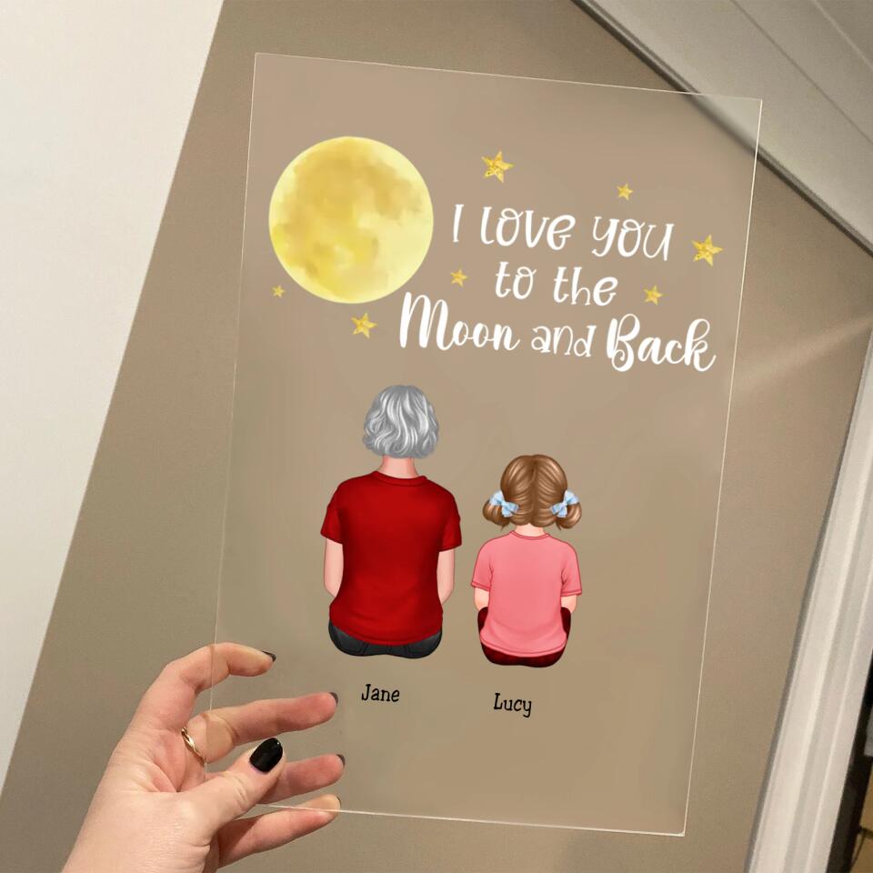 Grandma Grandkids Love To The Moon Personalised Acylic Plaque - LED Night Light PL-F23