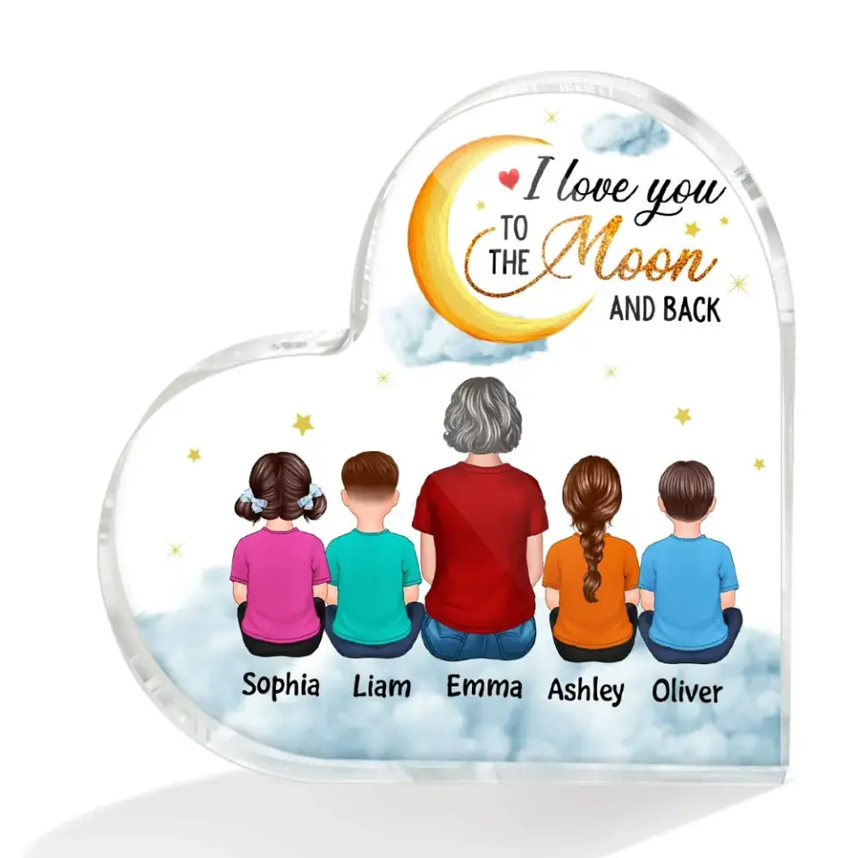 Mom Grandma Kids To The Moon Personalized Acrylic Heart Plaque PL-F15