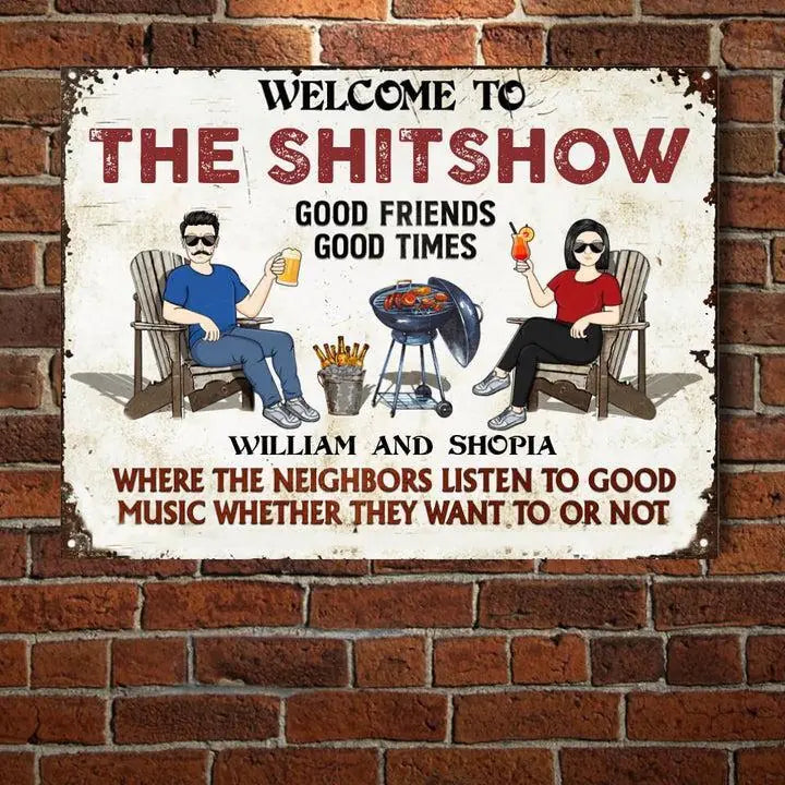 Patio Grilling Listen To The Good Music Couple Husband Wife - Backyard Sign - Personalized Custom Classic Metal Signs F5.2