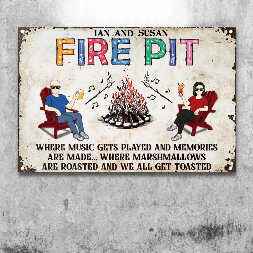 Where Music Gets Played Fire Pit Camping Couple - Personalized Custom Classic Metal Signs ms-f137