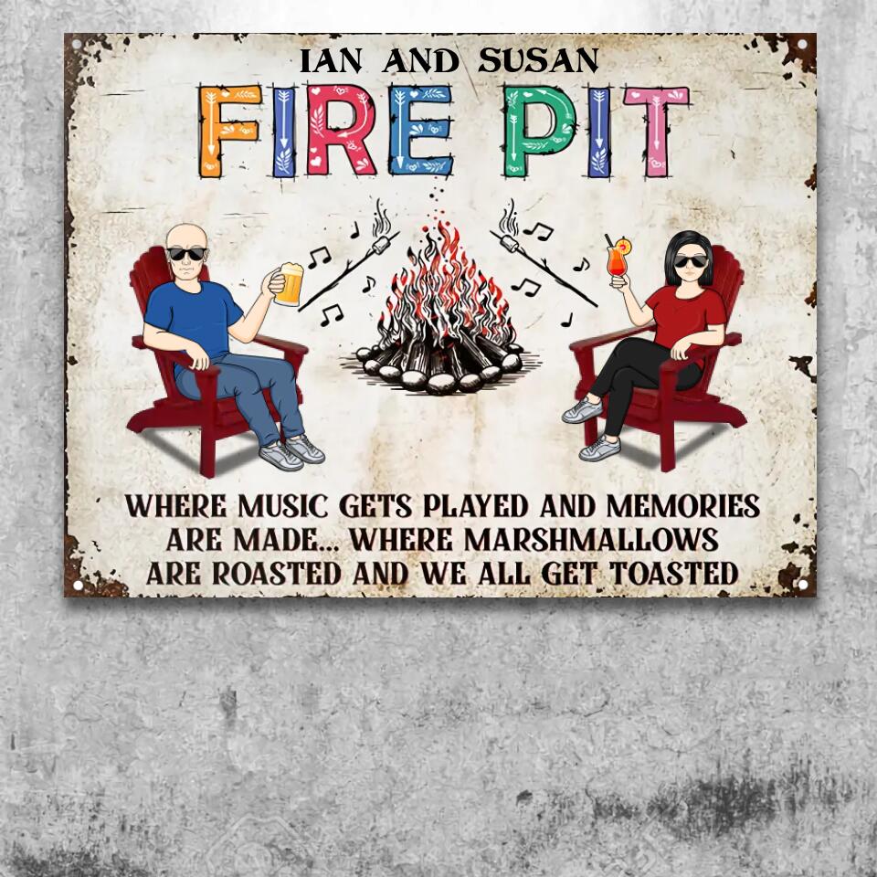 Where Music Gets Played Fire Pit Camping Couple - Personalized Custom Classic Metal Signs ms-f137