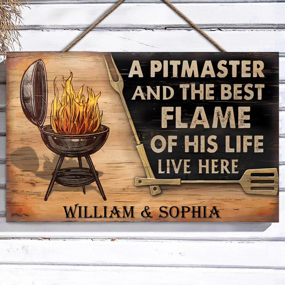 The Pitmaster Grilling Couple, Pesonalised Rectangle Wood  Sign WS-F43