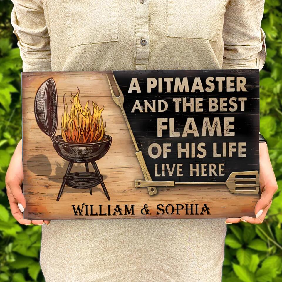 The Pitmaster Grilling Couple, Pesonalised Rectangle Wood  Sign WS-F43