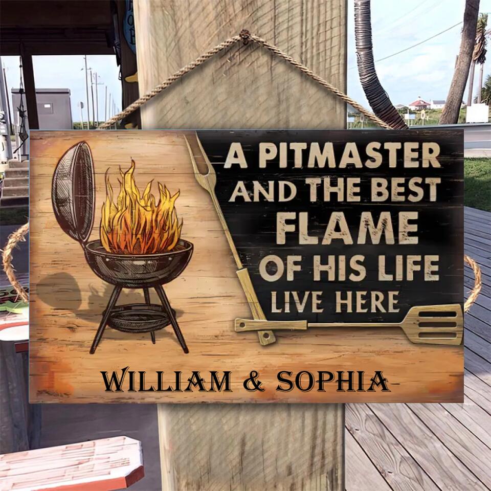 The Pitmaster Grilling Couple, Pesonalised Rectangle Wood  Sign WS-F43