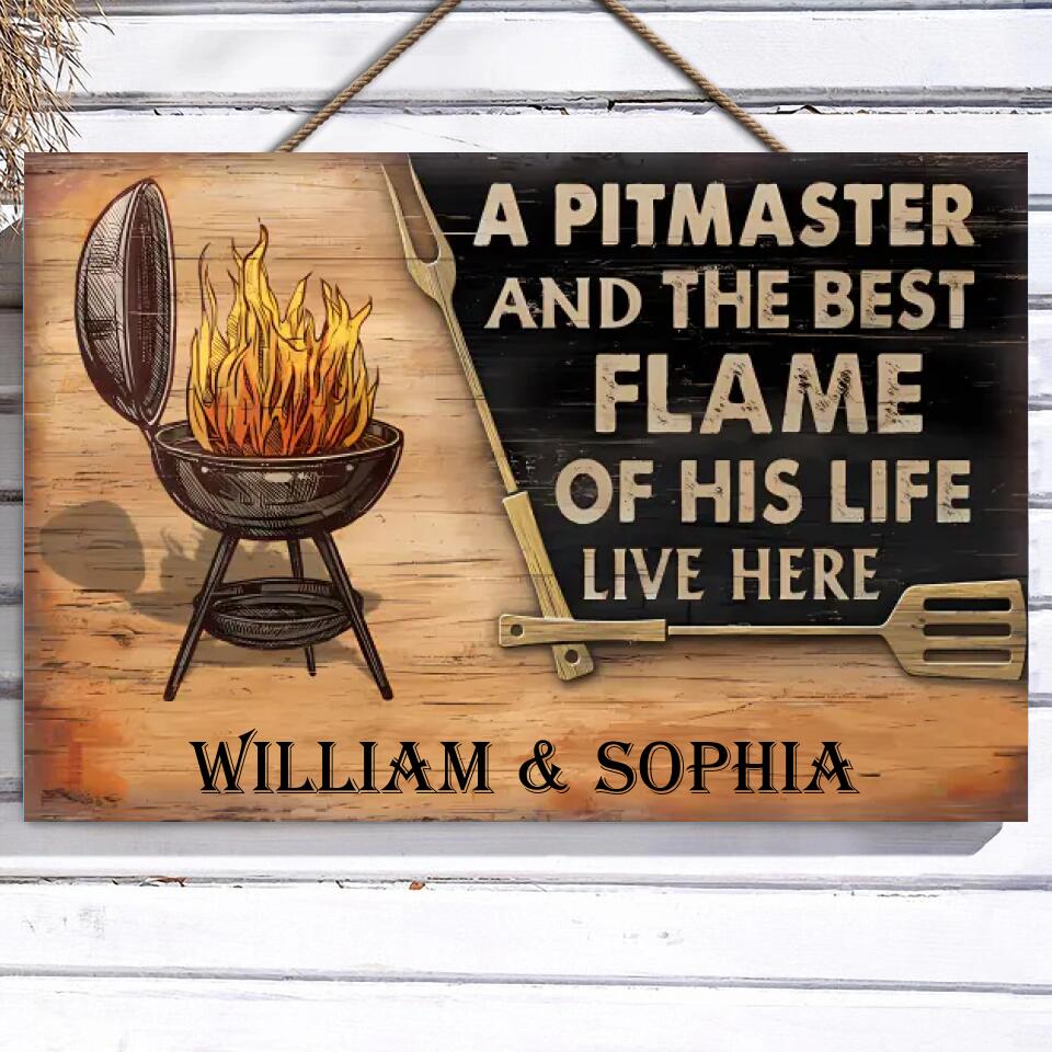 The Pitmaster Grilling Couple, Pesonalised Rectangle Wood  Sign WS-F43