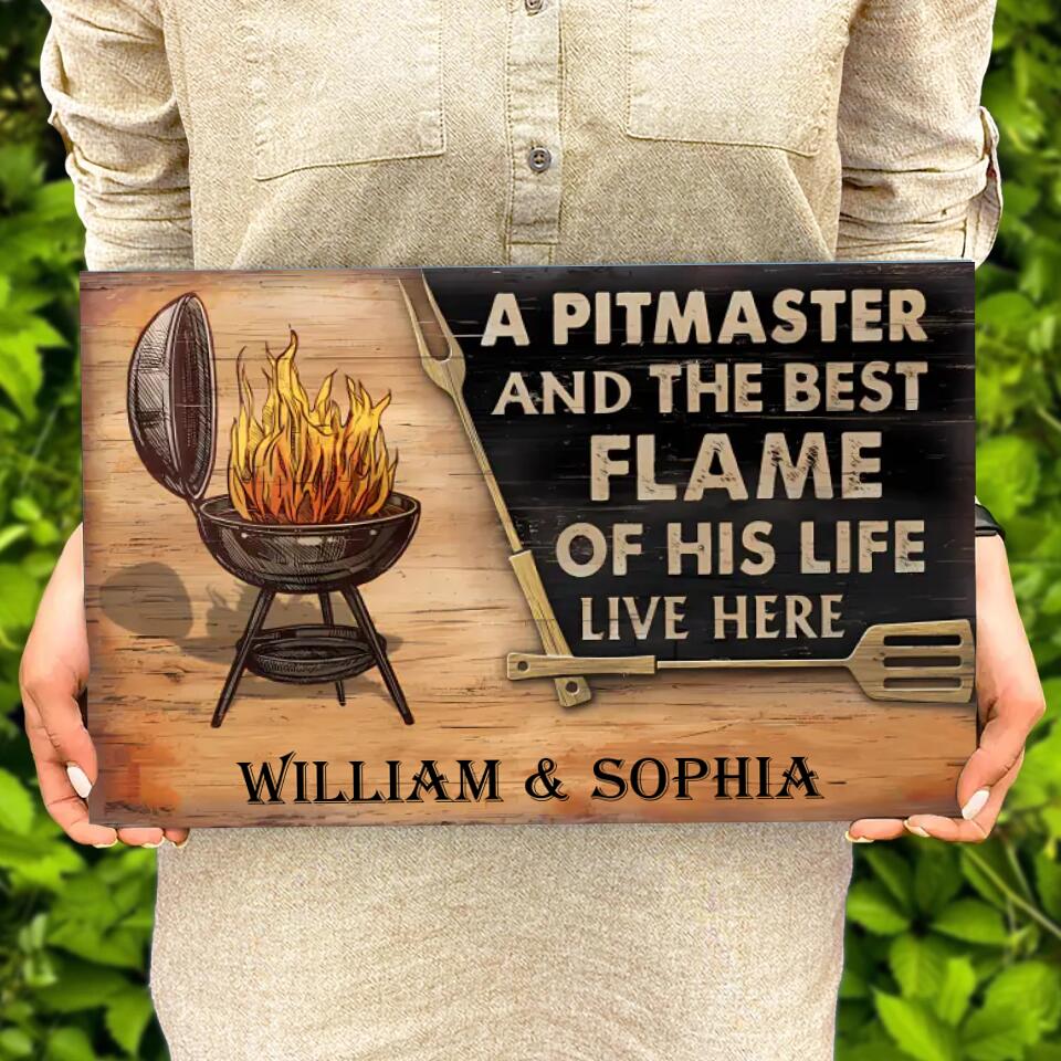 The Pitmaster Grilling Couple, Pesonalised Rectangle Wood  Sign WS-F43