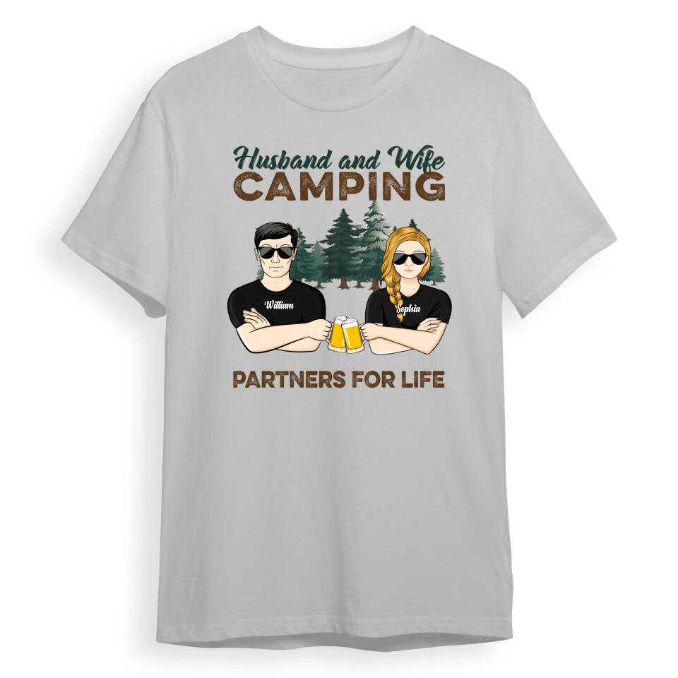 Husband And Wife Camping Partners For Life - Camping Couple Gift - Personalized Custom T-Shirt, Hoodie, Swearshirt T-F17