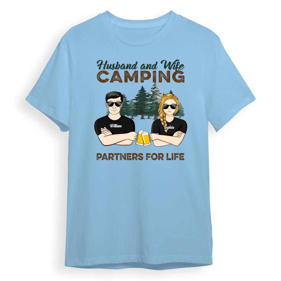 Husband And Wife Camping Partners For Life - Camping Couple Gift - Personalized Custom T-Shirt, Hoodie, Swearshirt T-F17