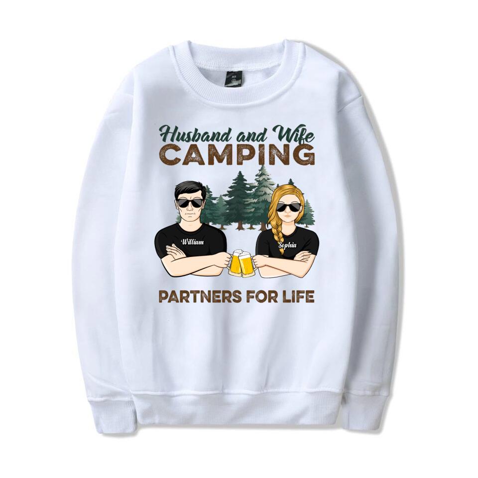 Husband And Wife Camping Partners For Life - Camping Couple Gift - Personalized Custom T-Shirt, Hoodie, Swearshirt T-F17