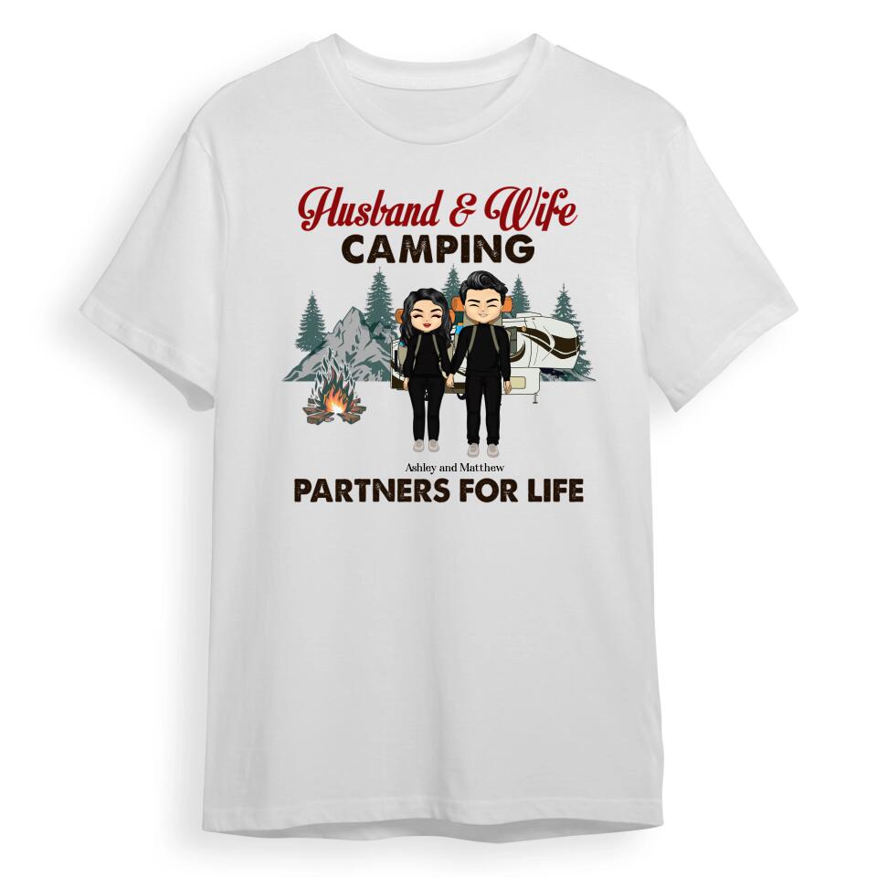 Chibi Couple Camping Partners For Life - Couple Gift - Personalized Custom T-Shirt, Hoodie, Sweatshirt T-F19