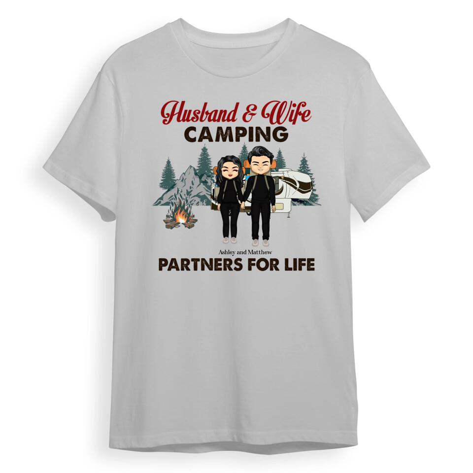 Chibi Couple Camping Partners For Life - Couple Gift - Personalized Custom T-Shirt, Hoodie, Sweatshirt T-F19