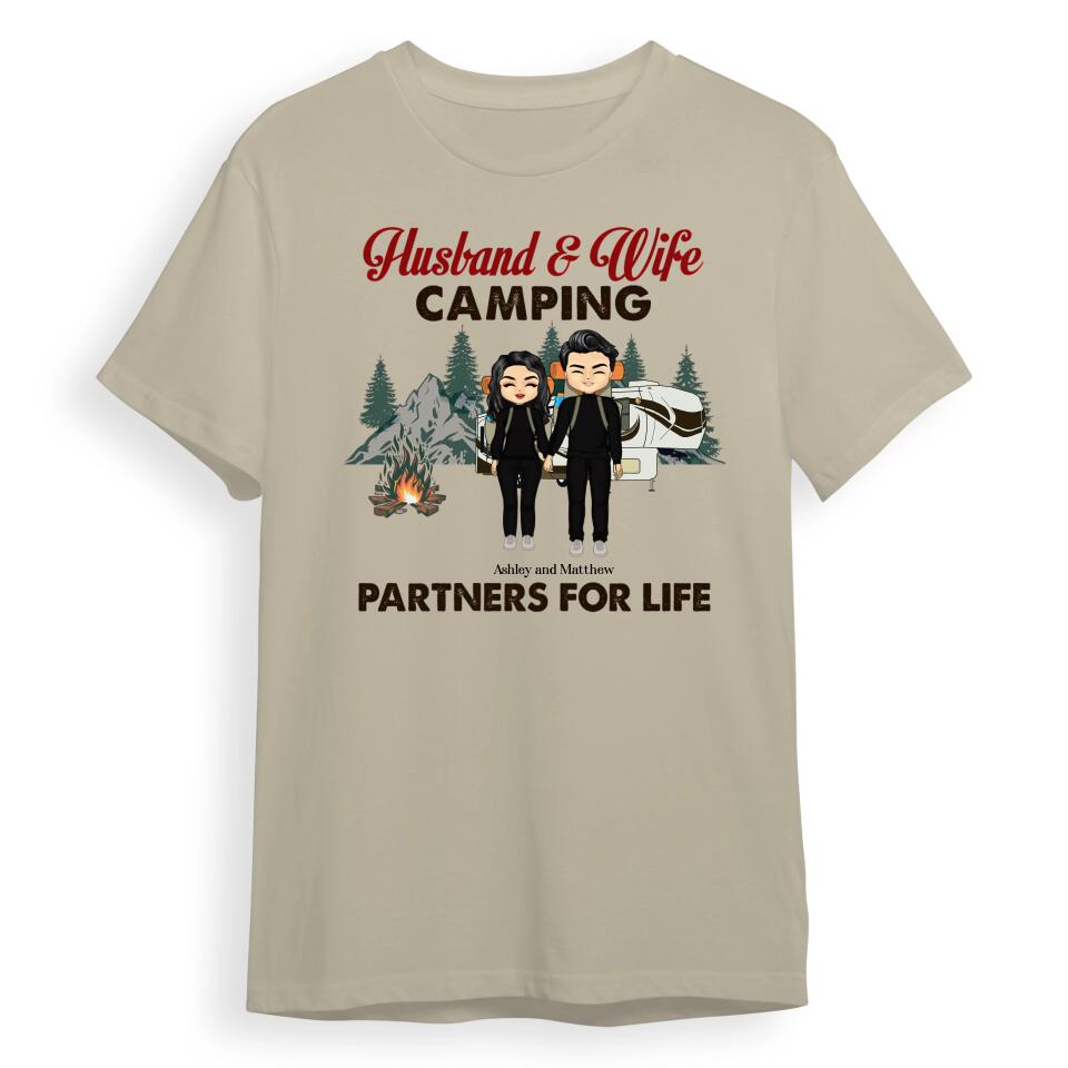 Chibi Couple Camping Partners For Life - Couple Gift - Personalized Custom T-Shirt, Hoodie, Sweatshirt T-F19