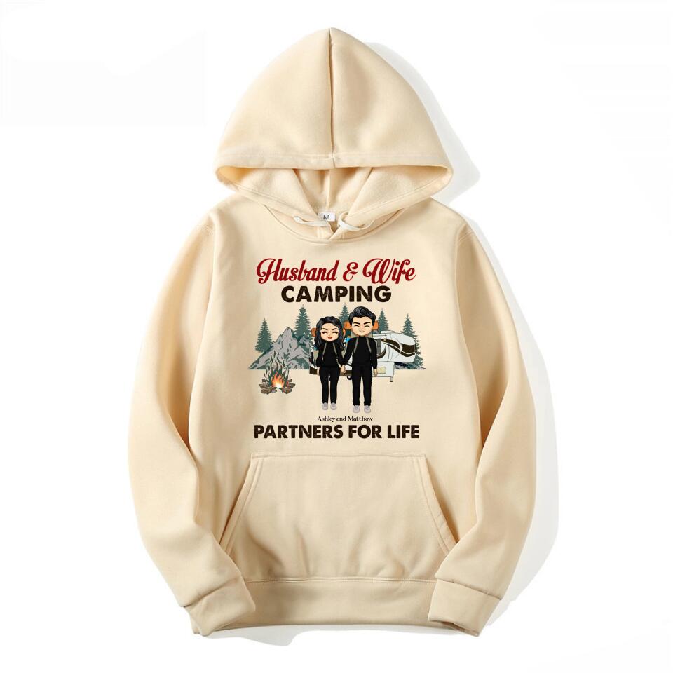 Chibi Couple Camping Partners For Life - Couple Gift - Personalized Custom T-Shirt, Hoodie, Sweatshirt T-F19