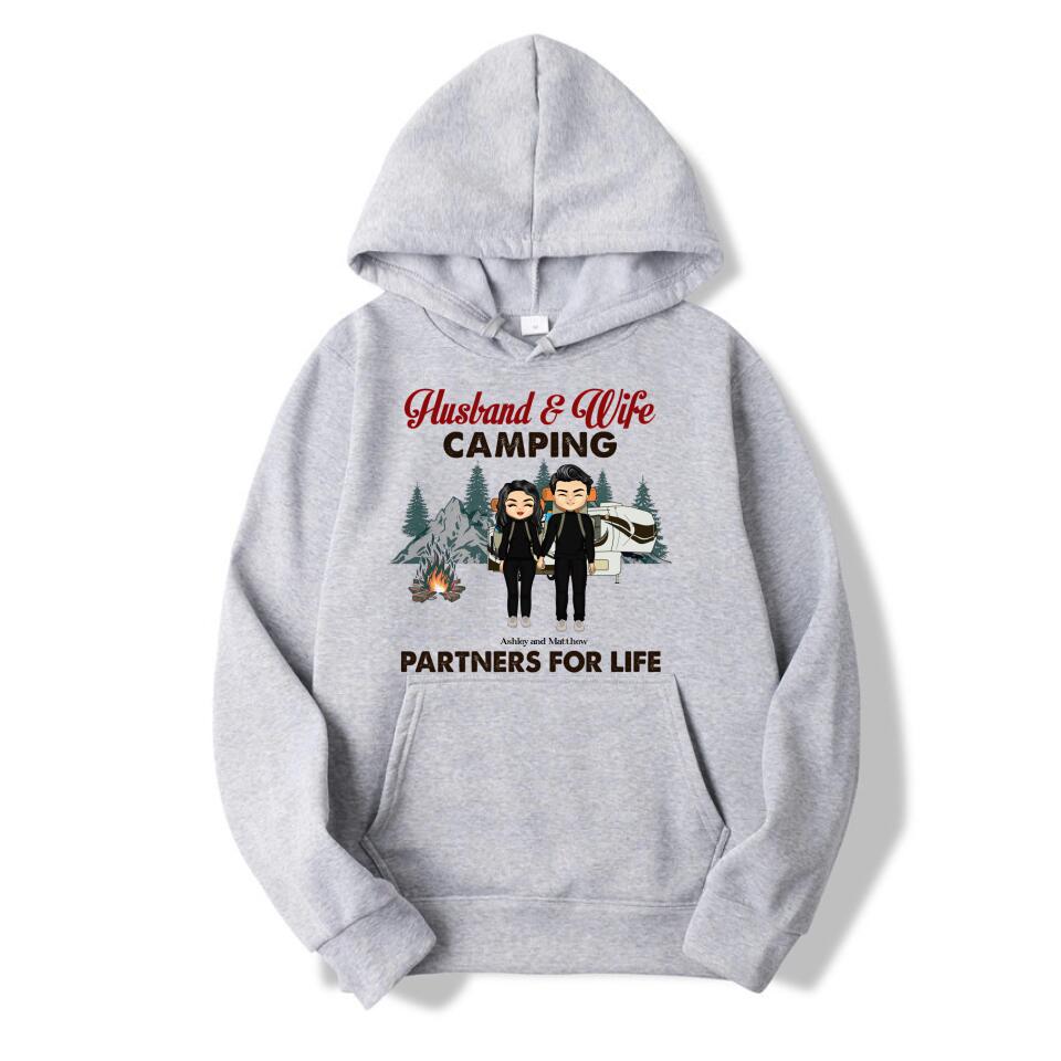 Chibi Couple Camping Partners For Life - Couple Gift - Personalized Custom T-Shirt, Hoodie, Sweatshirt T-F19