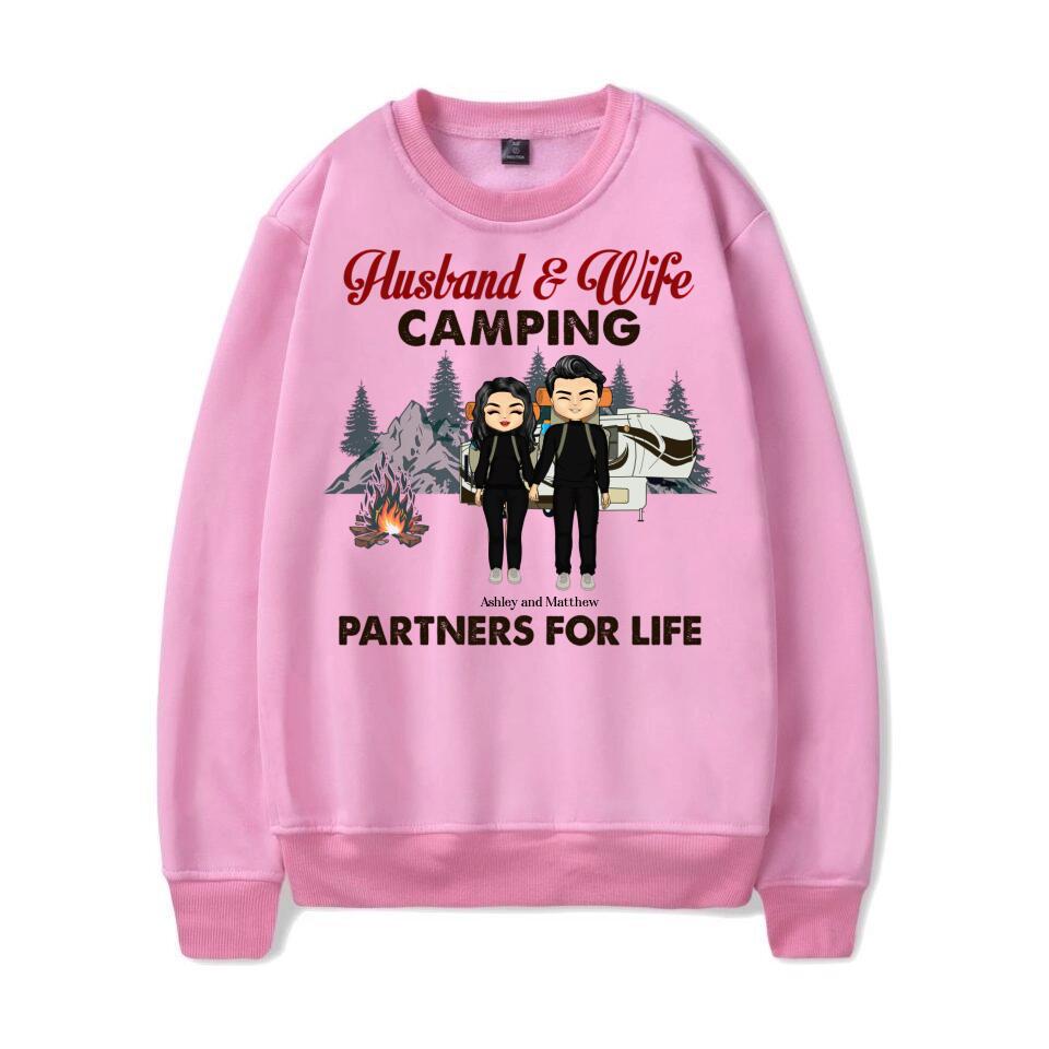 Chibi Couple Camping Partners For Life - Couple Gift - Personalized Custom T-Shirt, Hoodie, Sweatshirt T-F19