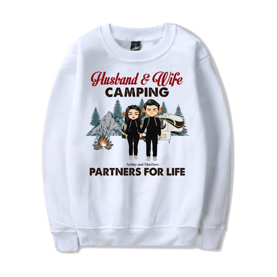 Chibi Couple Camping Partners For Life - Couple Gift - Personalized Custom T-Shirt, Hoodie, Sweatshirt T-F19