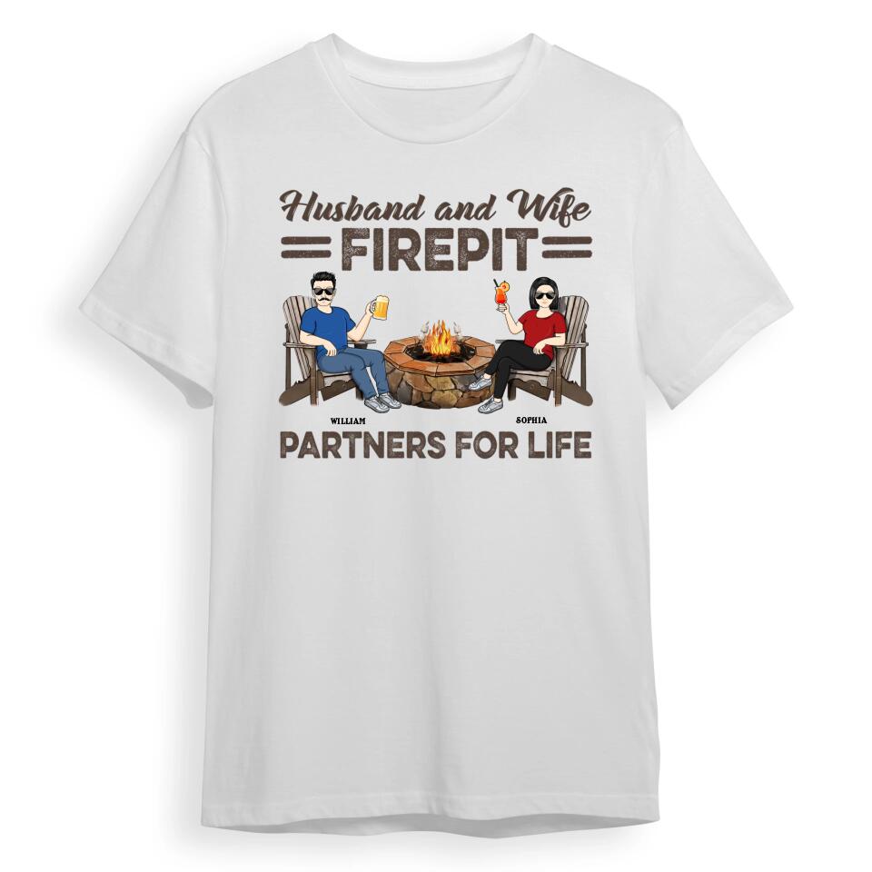 Firepit Partners For Life Husband Wife Camping Couple - Personalized Custom T-shirt, Hoodie, Sweatshirt T-F18