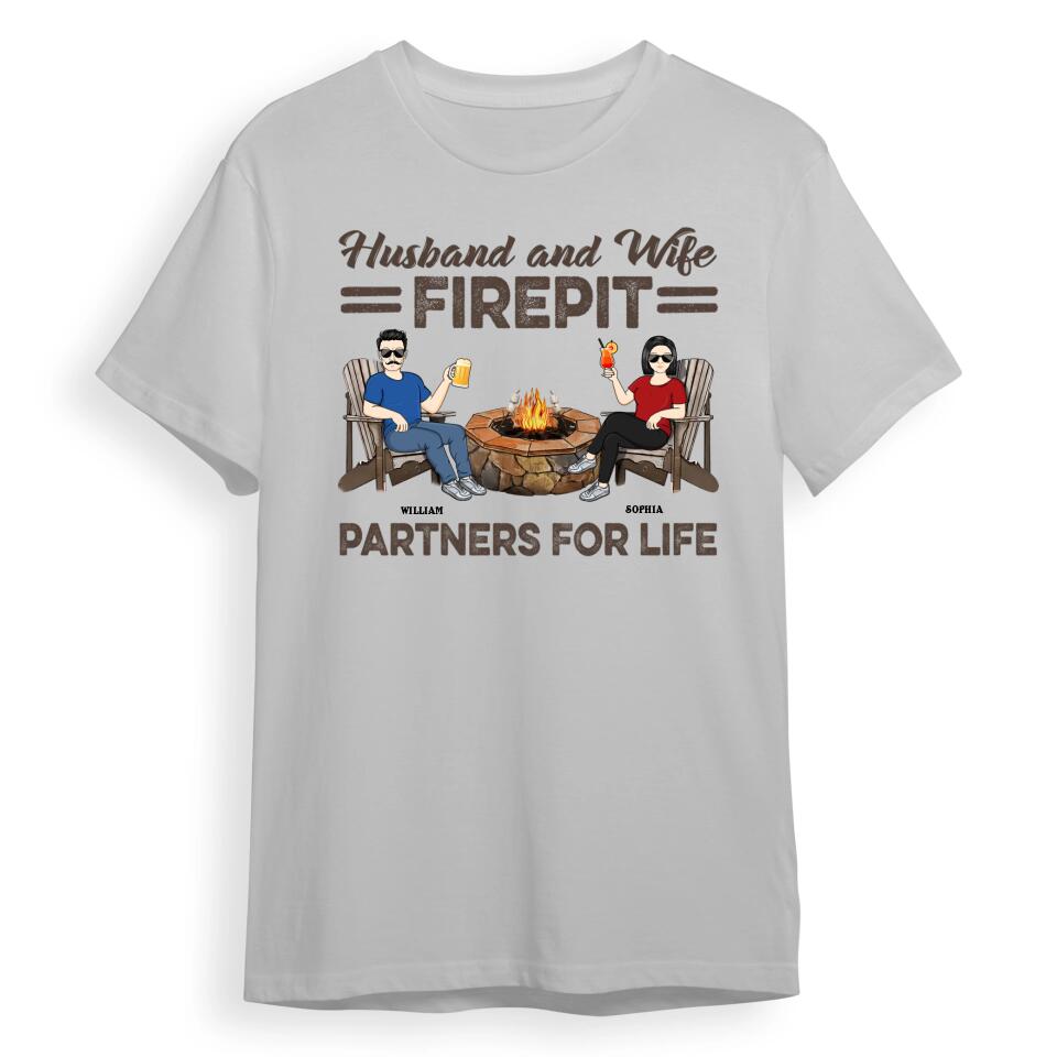 Firepit Partners For Life Husband Wife Camping Couple - Personalized Custom T-shirt, Hoodie, Sweatshirt T-F18