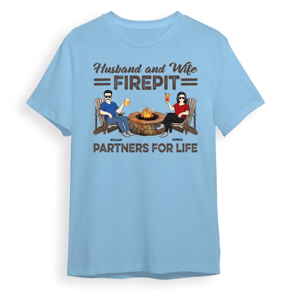 Firepit Partners For Life Husband Wife Camping Couple - Personalized Custom T-shirt, Hoodie, Sweatshirt T-F18