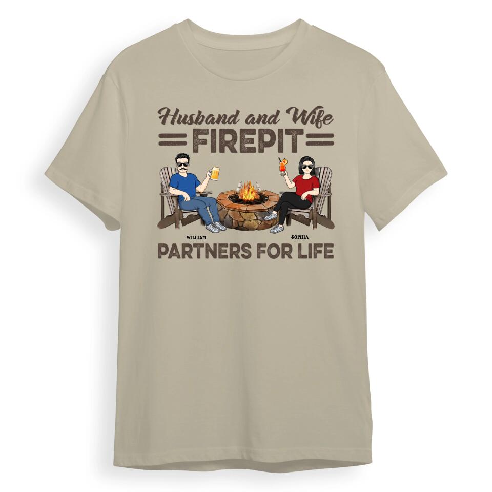 Firepit Partners For Life Husband Wife Camping Couple - Personalized Custom T-shirt, Hoodie, Sweatshirt T-F18