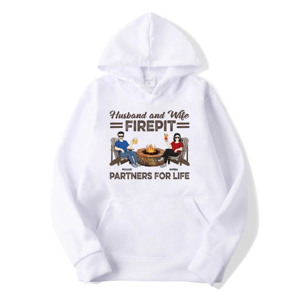 Firepit Partners For Life Husband Wife Camping Couple - Personalized Custom T-shirt, Hoodie, Sweatshirt T-F18