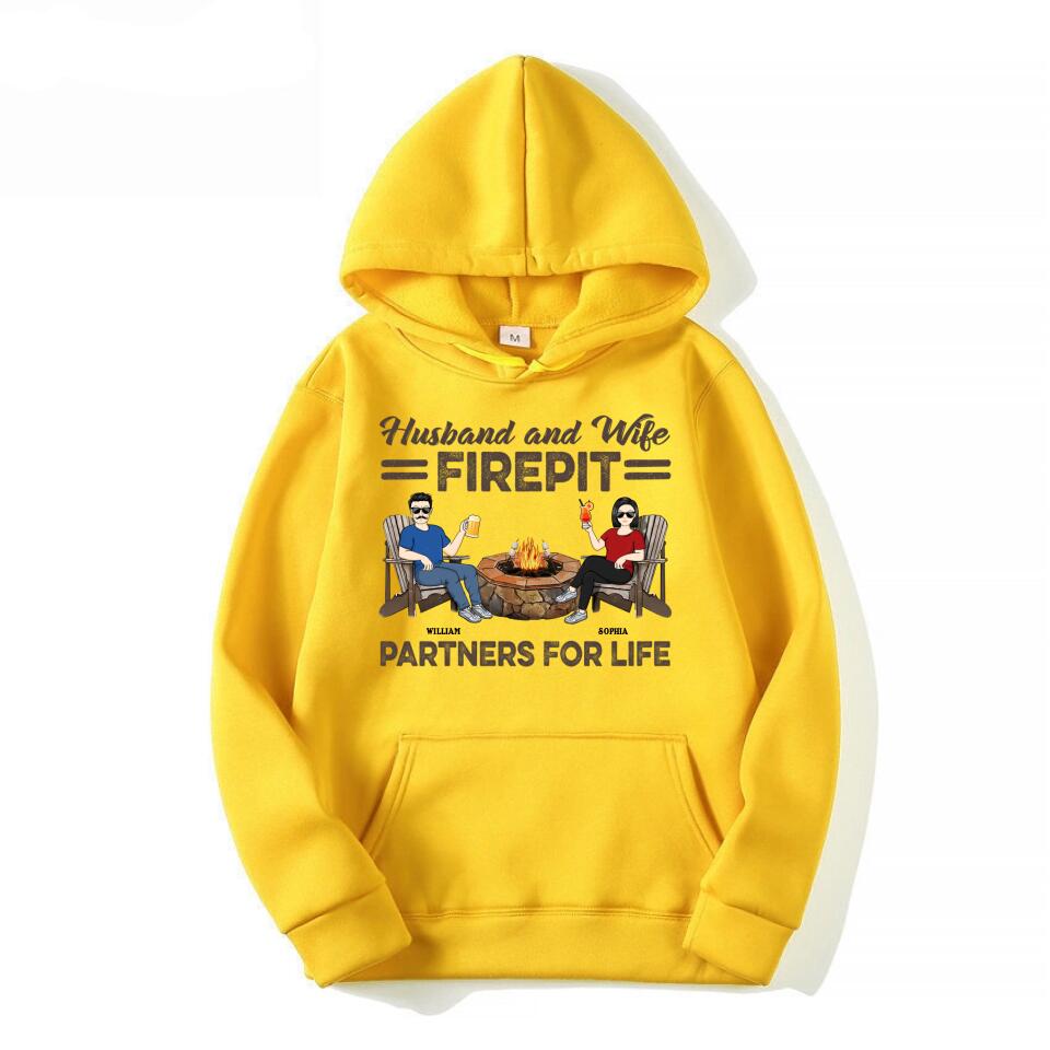 Firepit Partners For Life Husband Wife Camping Couple - Personalized Custom T-shirt, Hoodie, Sweatshirt T-F18